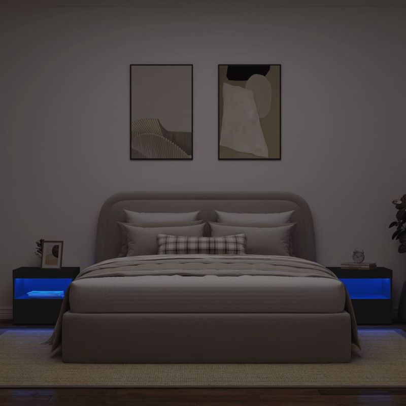 Casa si Gradina - Mobilier - Comode si corpuri - Noptiere - Noptiere cu lumini LED, 2 buc., negru, 50x40x45 cm - Infinity.ro