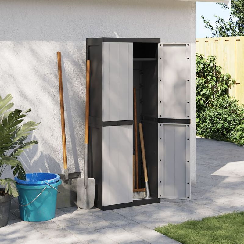 Casa si Gradina - Mobilier - Dulapuri si sifoniere - Dulapuri - Dulap depozitare de exterior, gri și negru, 65x37x165 cm, PP, mărime 65x37x165 cm (31x31 cm) - Infinity.ro
