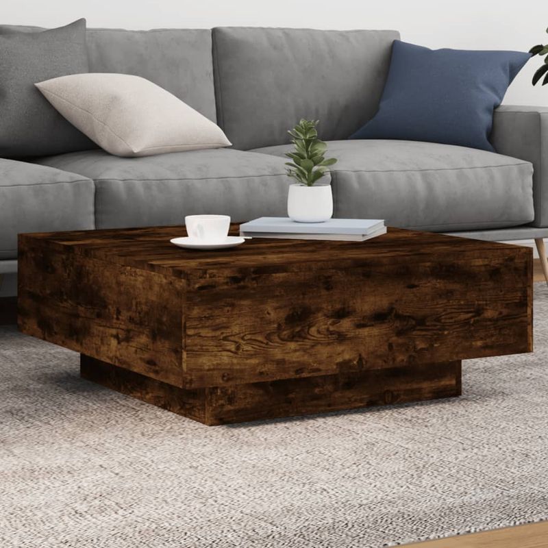 Casa si Gradina - Mobilier - Mese si birouri - Masute de cafea - Masuta de cafea cu lumini LED, stejar fumuriu, 80x80x31 cm - Infinity.ro
