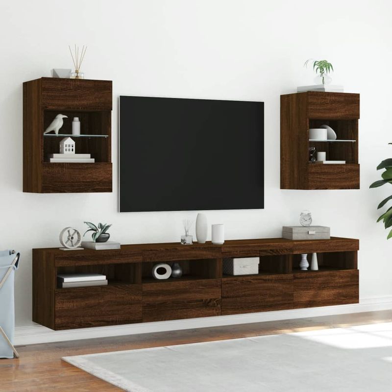 Casa si Gradina - Mobilier - Comode si corpuri - Comode - Comoda TV de perete cu LED, 2 buc. stejar maro, 40x30x60,5cm - Infinity.ro