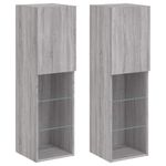 Casa si Gradina - Mobilier - Comode si corpuri - Comode - Comode TV cu lumini LED, 2 buc., gri sonoma, 30,5x30x102 cm - Infinity.ro