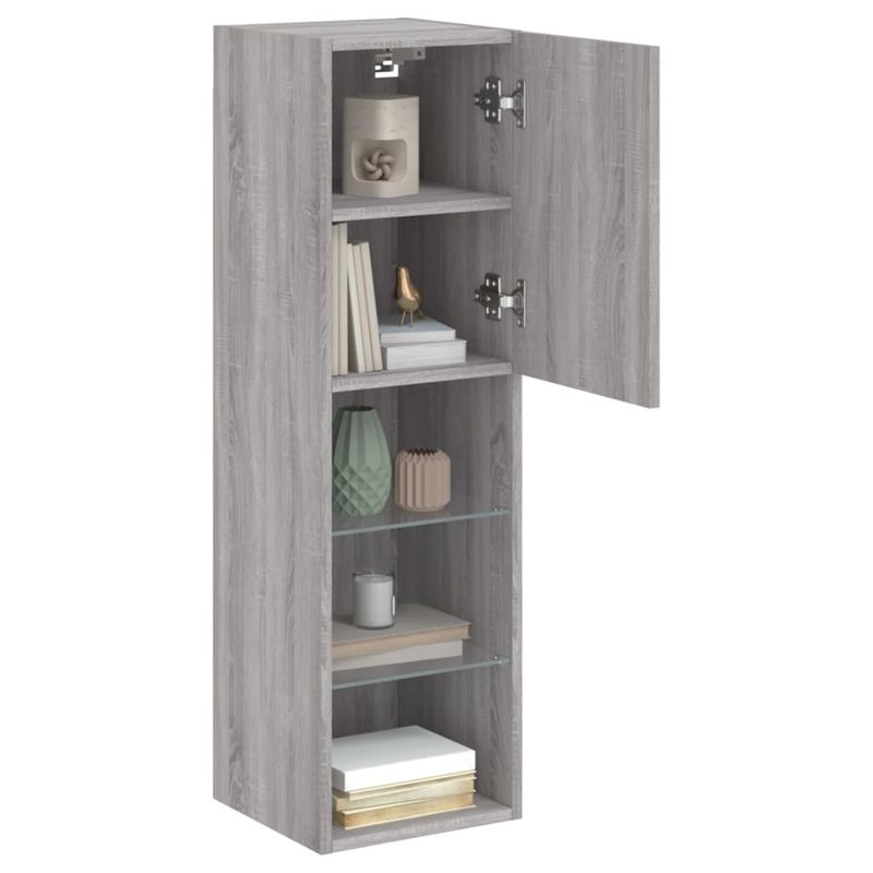 Casa si Gradina - Mobilier - Comode si corpuri - Comode - Comode TV cu lumini LED, 2 buc., gri sonoma, 30,5x30x102 cm - Infinity.ro