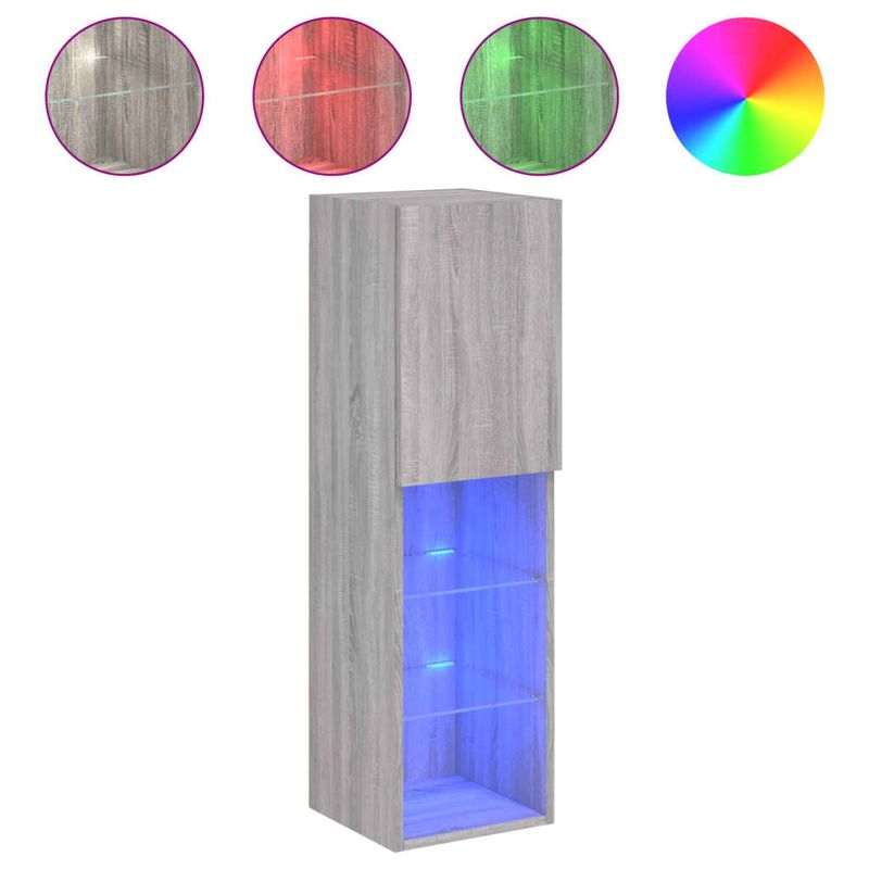 Casa si Gradina - Mobilier - Comode si corpuri - Comode - Comode TV cu lumini LED, 2 buc., gri sonoma, 30,5x30x102 cm - Infinity.ro