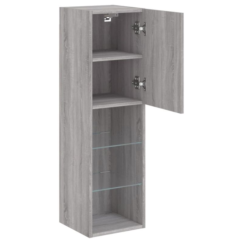 Casa si Gradina - Mobilier - Comode si corpuri - Comode - Comode TV cu lumini LED, 2 buc., gri sonoma, 30,5x30x102 cm - Infinity.ro