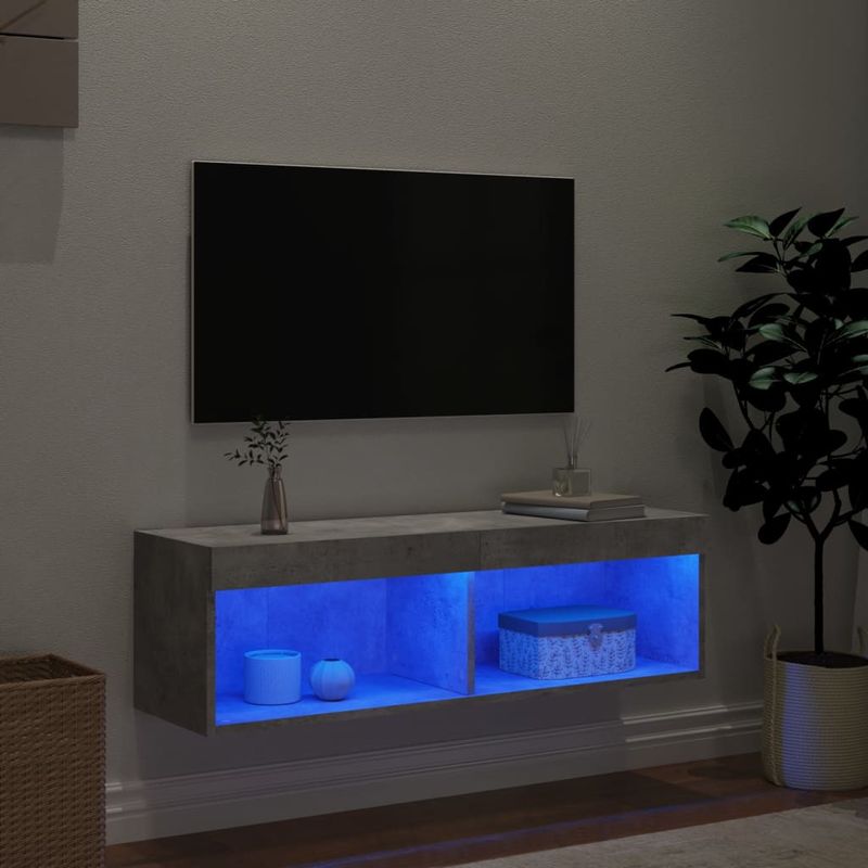 Casa si Gradina - Mobilier - Comode si corpuri - Comode - Comoda TV cu lumini LED, gri beton, 100x30x30 cm - Infinity.ro