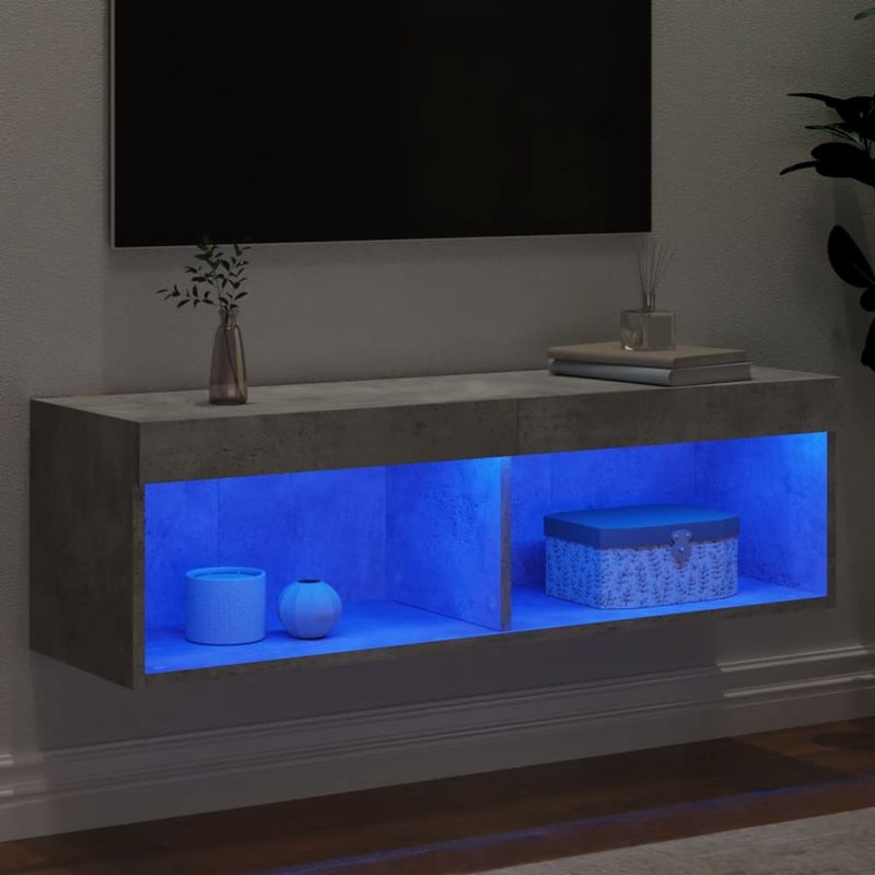 Casa si Gradina - Mobilier - Comode si corpuri - Comode - Comoda TV cu lumini LED, gri beton, 100x30x30 cm - Infinity.ro