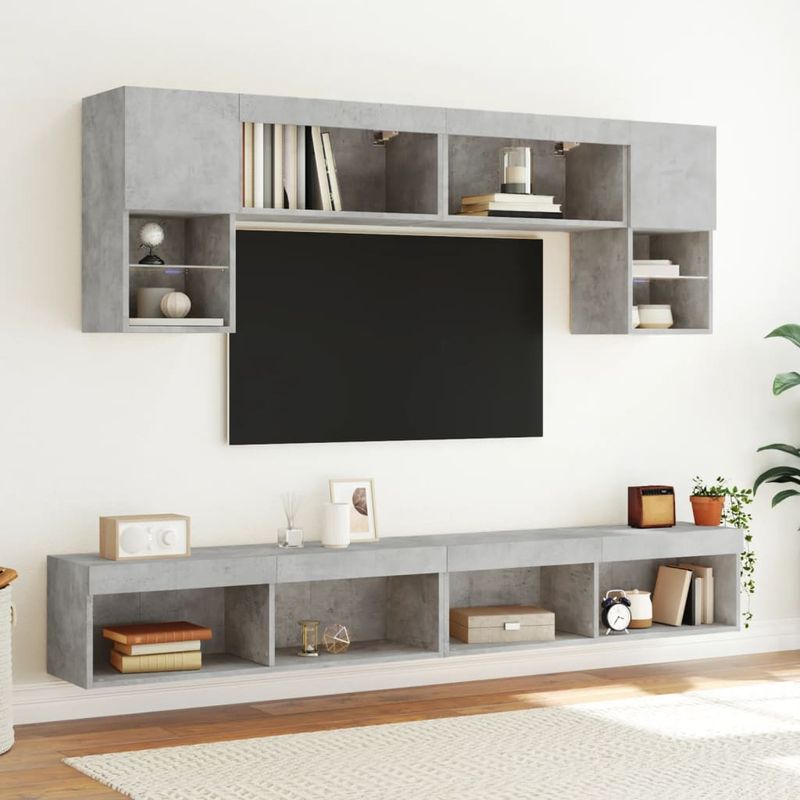 Casa si Gradina - Mobilier - Comode si corpuri - Comode - Comoda TV cu lumini LED, gri beton, 100x30x30 cm - Infinity.ro