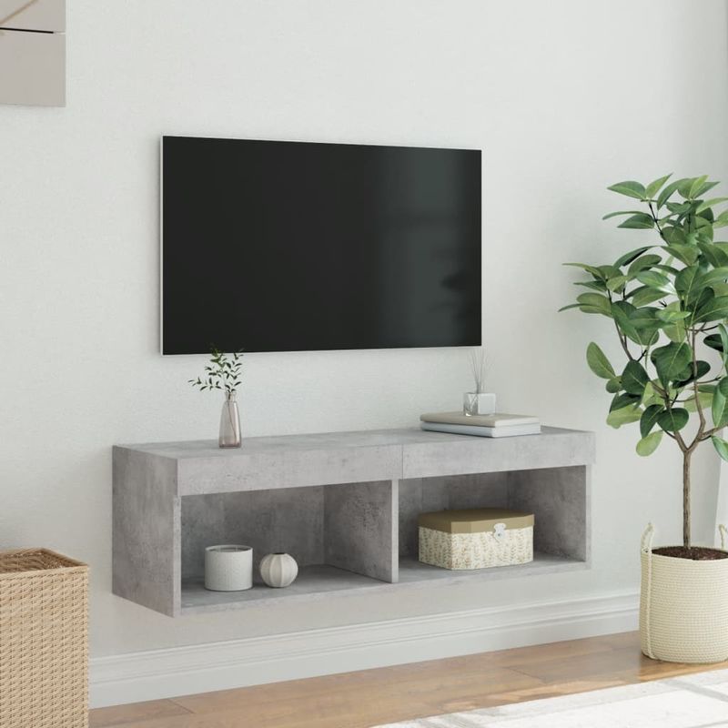Casa si Gradina - Mobilier - Comode si corpuri - Comode - Comoda TV cu lumini LED, gri beton, 100x30x30 cm - Infinity.ro