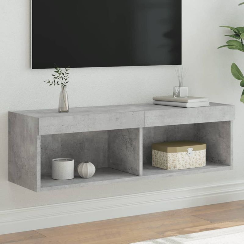 Casa si Gradina - Mobilier - Comode si corpuri - Comode - Comoda TV cu lumini LED, gri beton, 100x30x30 cm - Infinity.ro