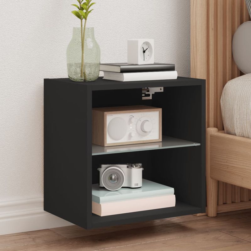 Casa si Gradina - Mobilier - Comode si corpuri - Comode - Noptiera cu lumini LED montata pe perete, negru - Infinity.ro