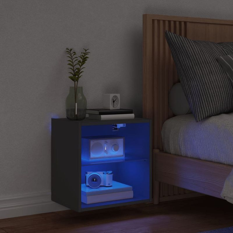 Casa si Gradina - Mobilier - Comode si corpuri - Comode - Noptiera cu lumini LED montata pe perete, negru - Infinity.ro