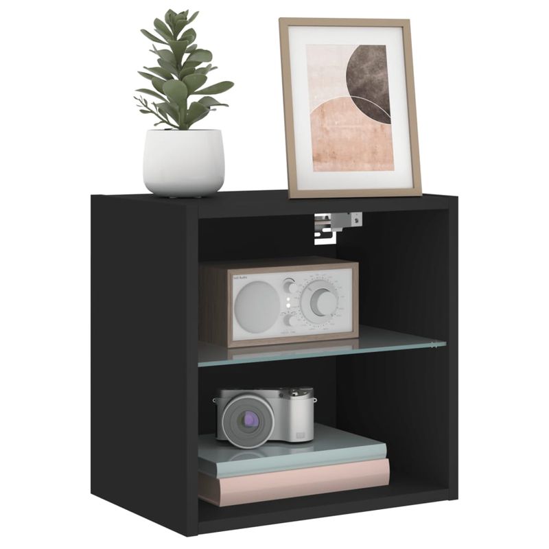 Casa si Gradina - Mobilier - Comode si corpuri - Comode - Noptiera cu lumini LED montata pe perete, negru - Infinity.ro