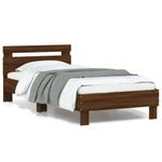 Casa si Gradina - Mobilier - Paturi si accesorii - Paturi - Cadru de pat cu tablie si lumini LED, stejar maro, 90x190 cm - Infinity.ro
