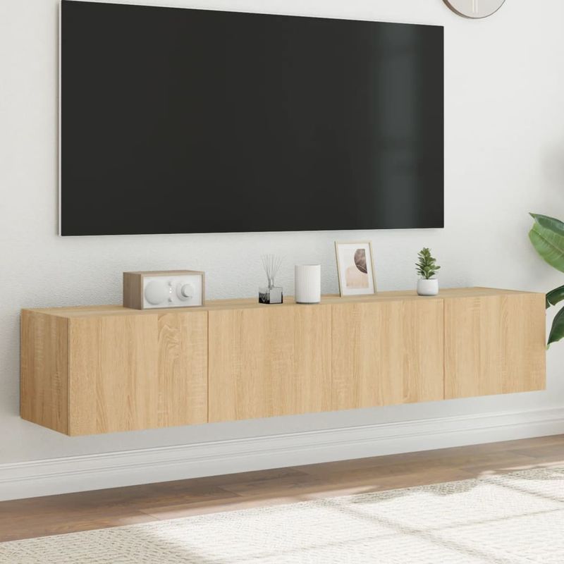 Casa si Gradina - Mobilier - Comode si corpuri - Comode - Comoda TV de perete cu LED, 2 buc. stejar sonoma, 80x35x31 cm - Infinity.ro