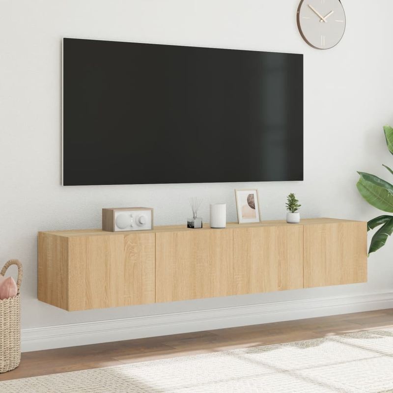 Casa si Gradina - Mobilier - Comode si corpuri - Comode - Comoda TV de perete cu LED, 2 buc. stejar sonoma, 80x35x31 cm - Infinity.ro