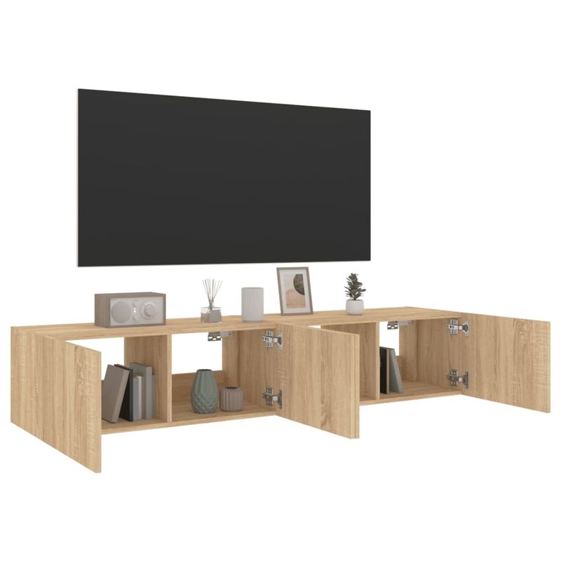 Casa si Gradina - Mobilier - Comode si corpuri - Comode - Comoda TV de perete cu LED, 2 buc. stejar sonoma, 80x35x31 cm - Infinity.ro