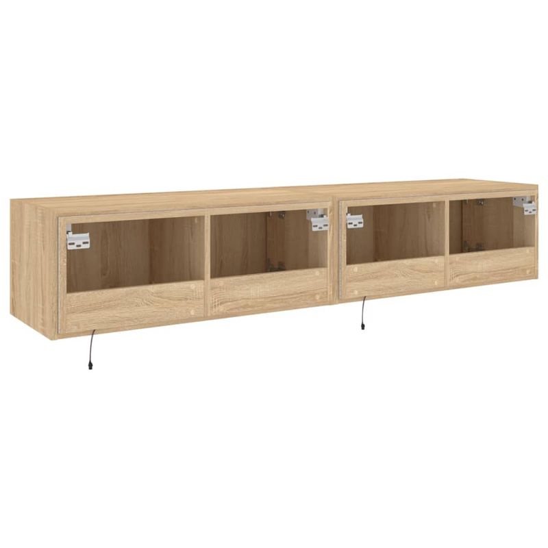 Casa si Gradina - Mobilier - Comode si corpuri - Comode - Comoda TV de perete cu LED, 2 buc. stejar sonoma, 80x35x31 cm - Infinity.ro