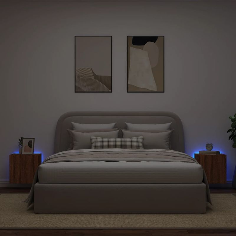 Casa si Gradina - Mobilier - Comode si corpuri - Comode - Comoda TV de perete cu LED, 2 buc. stejar maro, 40,5x35x40 cm - Infinity.ro