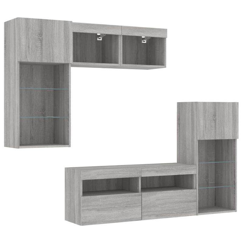 Casa si Gradina - Mobilier - Comode si corpuri - Comode - Unitati de perete TV cu LED-uri, 5 piese, gri sonoma, lemn - Infinity.ro