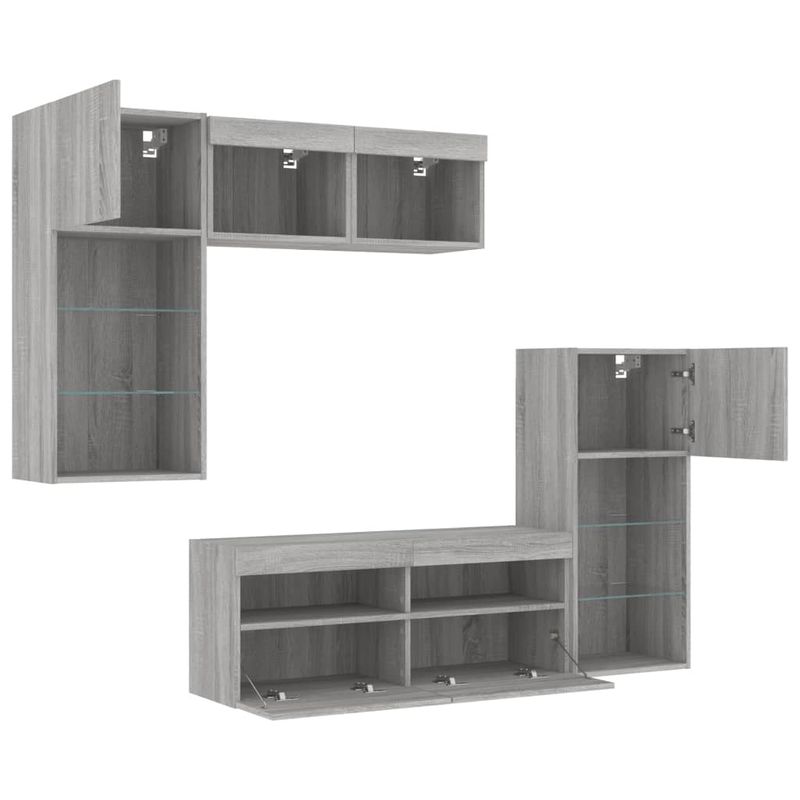 Casa si Gradina - Mobilier - Comode si corpuri - Comode - Unitati de perete TV cu LED-uri, 5 piese, gri sonoma, lemn - Infinity.ro
