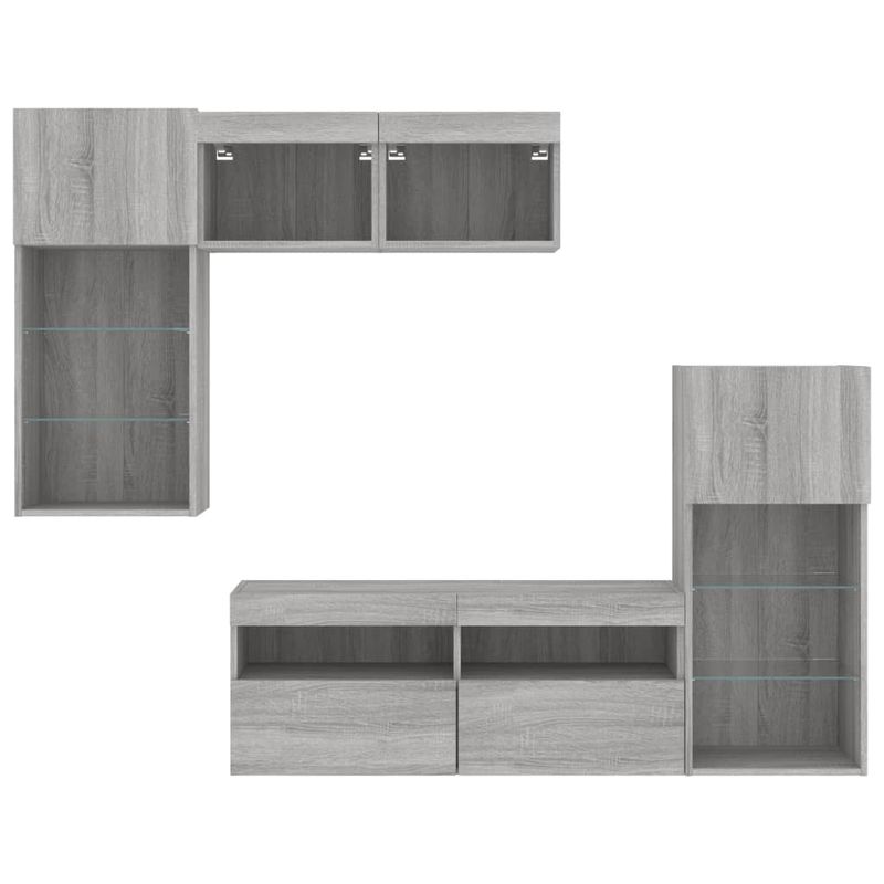 Casa si Gradina - Mobilier - Comode si corpuri - Comode - Unitati de perete TV cu LED-uri, 5 piese, gri sonoma, lemn - Infinity.ro