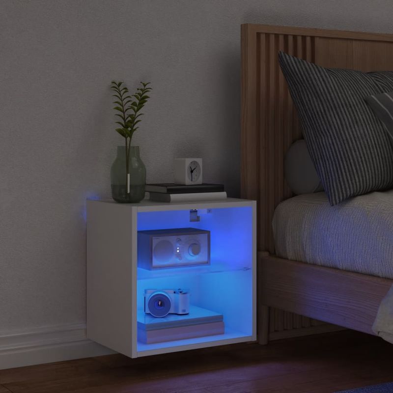 Casa si Gradina - Mobilier - Comode si corpuri - Comode - Noptiera cu lumini LED montata pe perete, alb - Infinity.ro
