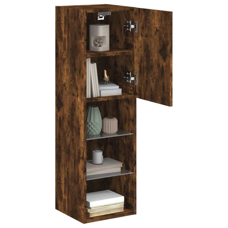 Casa si Gradina - Mobilier - Comode si corpuri - Comode - Comode TV cu lumini LED, 2 buc., stejar fumuriu, 30,5x30x102 cm - Infinity.ro