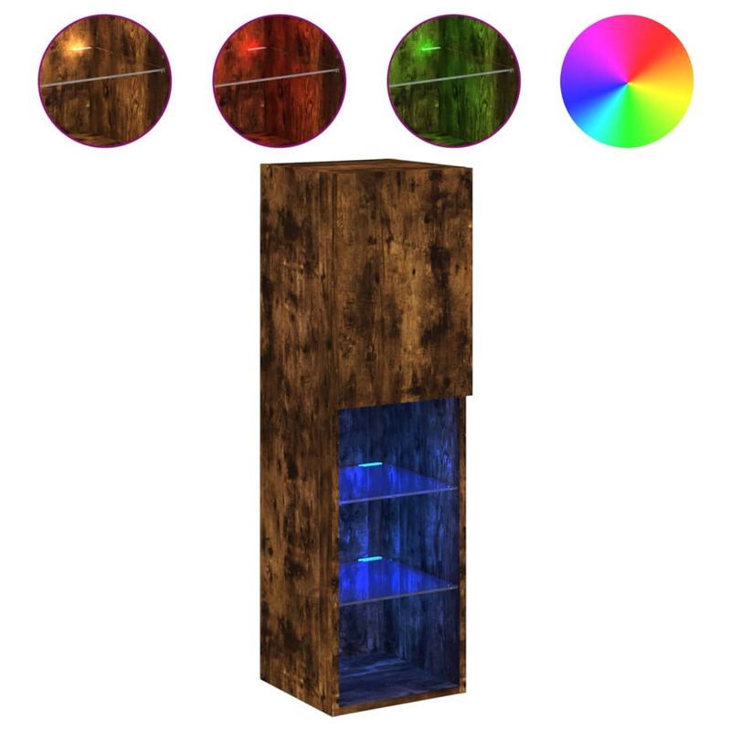 Casa si Gradina - Mobilier - Comode si corpuri - Comode - Comode TV cu lumini LED, 2 buc., stejar fumuriu, 30,5x30x102 cm - Infinity.ro