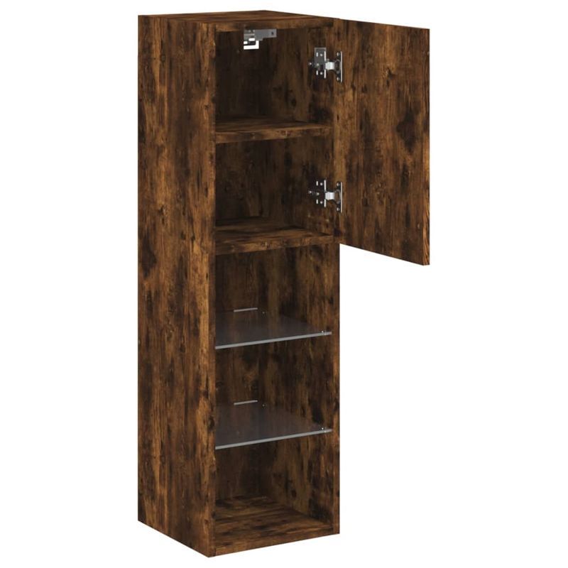 Casa si Gradina - Mobilier - Comode si corpuri - Comode - Comode TV cu lumini LED, 2 buc., stejar fumuriu, 30,5x30x102 cm - Infinity.ro