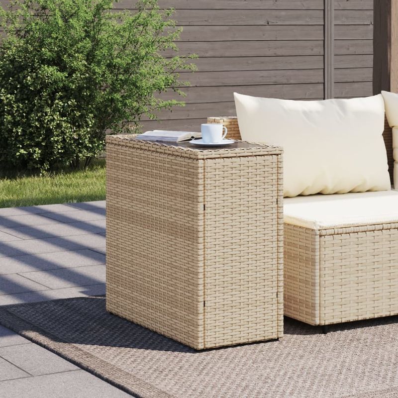 Casa si Gradina - Gradina si terasa - Mobilier exterior - Mese gradina - Masa laterala gradina, blat sticla, bej 58x27,5x55 cm poliratan - Infinity.ro
