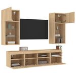 Casa si Gradina - Mobilier - Comode si corpuri - Comode - Unitati de perete TV cu LED-uri, 5 piese, stejar sonoma, lemn - Infinity.ro