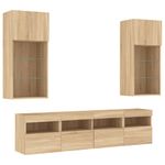 Casa si Gradina - Mobilier - Comode si corpuri - Comode - Unitati de perete TV cu LED-uri, 5 piese, stejar sonoma, lemn - Infinity.ro