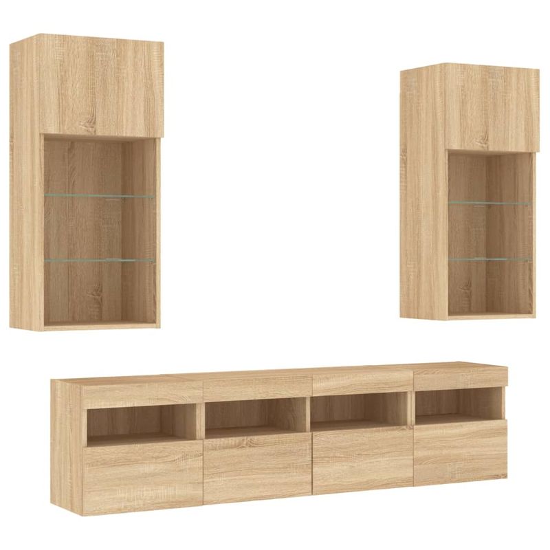 Casa si Gradina - Mobilier - Comode si corpuri - Comode - Unitati de perete TV cu LED-uri, 5 piese, stejar sonoma, lemn - Infinity.ro