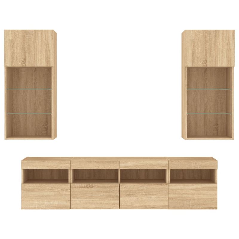 Casa si Gradina - Mobilier - Comode si corpuri - Comode - Unitati de perete TV cu LED-uri, 5 piese, stejar sonoma, lemn - Infinity.ro