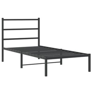 Cadru de pat metalic cu tablie, negru, 90x190 cm