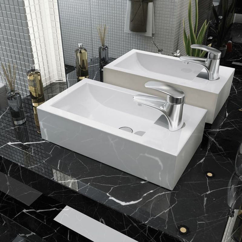 Casa si Gradina - Sanitare - Lavoar baie si accesorii - Lavoare si piedestale - Chiuveta ceramica dreptunghiulara cu preaplin 46x25,5x12 cm alb - Infinity.ro