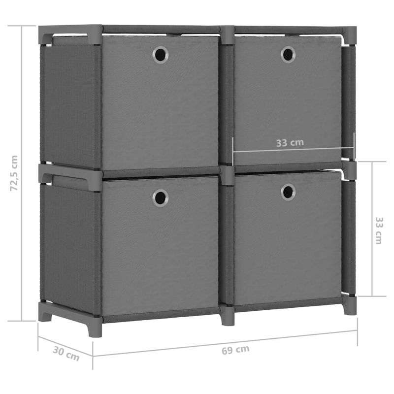 Casa si Gradina - Mobilier - Biblioteci si rafturi - Biblioteci - Raft 4 cuburi cu cutii, gri, 69x30x72,5 cm, material textil - Infinity.ro