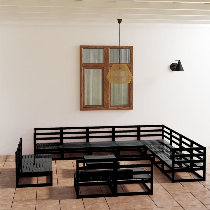 Casa si Gradina - Gradina si terasa - Mobilier exterior - Seturi mobila gradina - Set mobilier de gradina, 13 piese, negru, lemn masiv de pin - Infinity.ro
