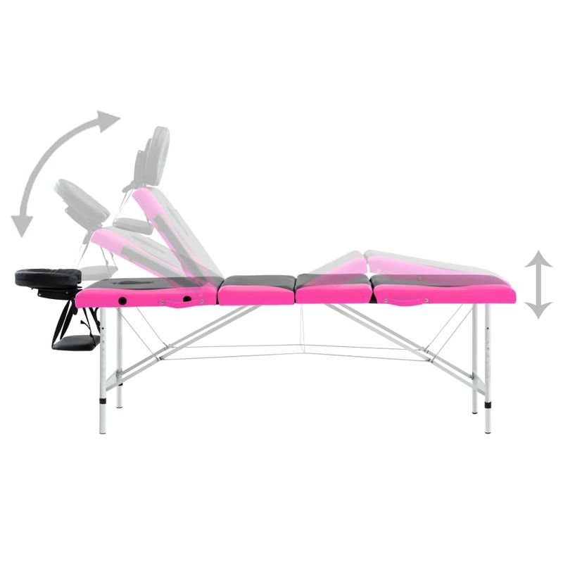 Ingrijire personala si Cosmetice - Sanatate si wellness - Articole wellness - Fotolii de masaj - Masa pliabila de masaj, 4 zone, negru si roz, aluminiu - Infinity.ro
