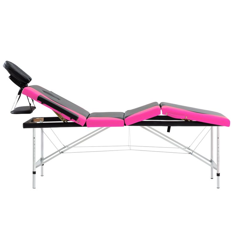 Ingrijire personala si Cosmetice - Sanatate si wellness - Articole wellness - Fotolii de masaj - Masa pliabila de masaj, 4 zone, negru si roz, aluminiu - Infinity.ro
