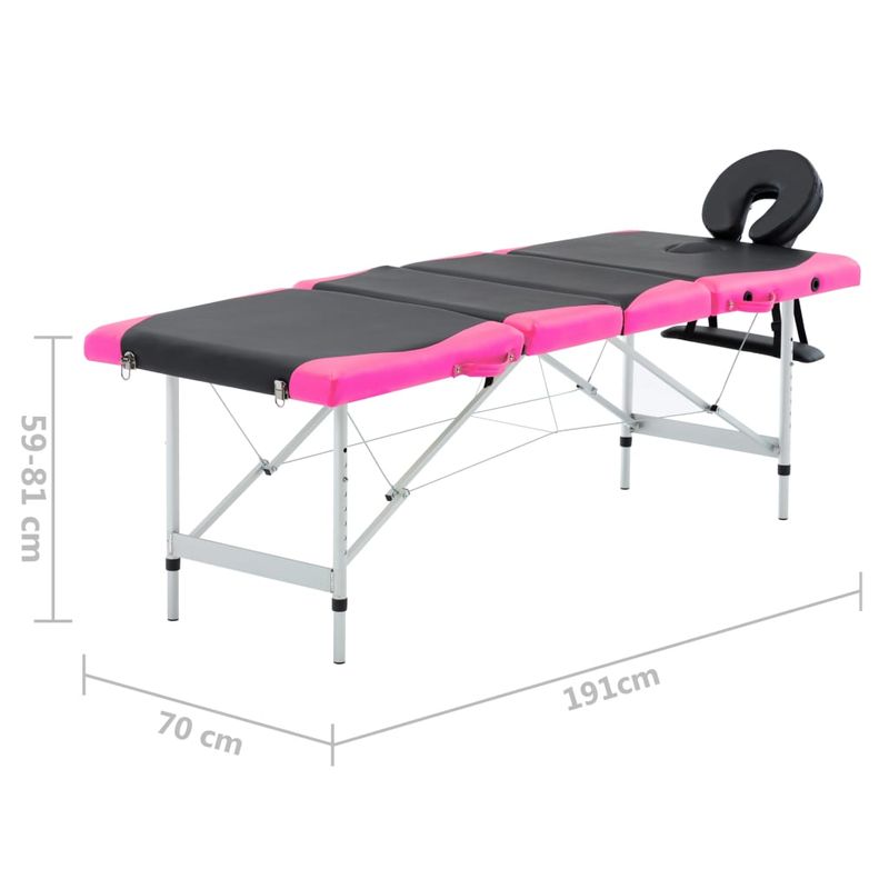Ingrijire personala si Cosmetice - Sanatate si wellness - Articole wellness - Fotolii de masaj - Masa pliabila de masaj, 4 zone, negru si roz, aluminiu - Infinity.ro