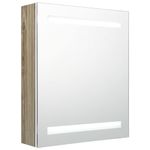 Casa si Gradina - Mobilier - Mobilier baie - Corpuri baie - Dulap de baie cu oglinda si LED, alb si stejar, 50x14x60 cm - Infinity.ro