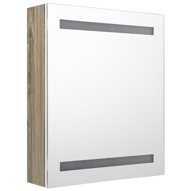 Casa si Gradina - Mobilier - Mobilier baie - Corpuri baie - Dulap de baie cu oglinda si LED, alb si stejar, 50x14x60 cm - Infinity.ro