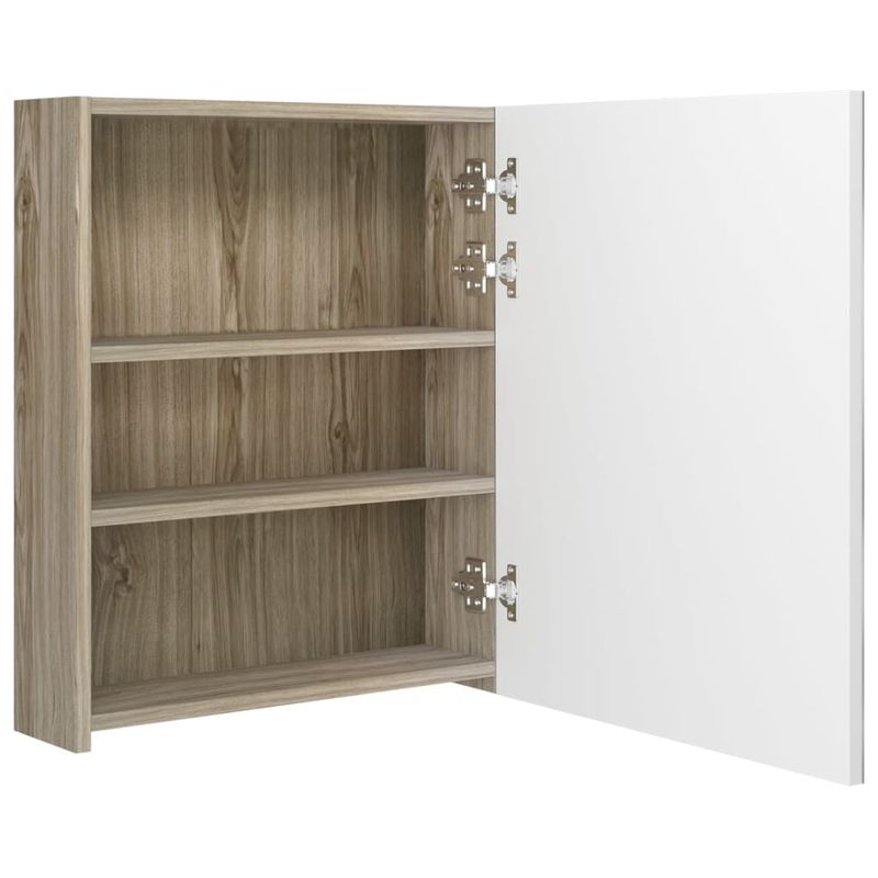 Casa si Gradina - Mobilier - Mobilier baie - Corpuri baie - Dulap de baie cu oglinda si LED, alb si stejar, 50x14x60 cm - Infinity.ro