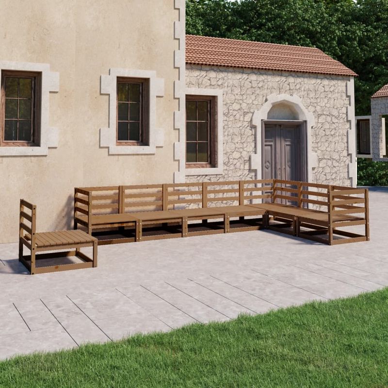 Casa si Gradina - Gradina si terasa - Mobilier exterior - Seturi mobila gradina - Set mobilier de gradina, 8 piese, maro miere, lemn masiv de pin - Infinity.ro