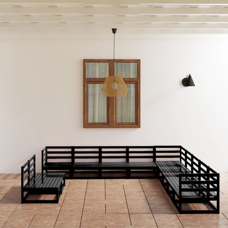 Casa si Gradina - Gradina si terasa - Mobilier exterior - Seturi mobila gradina - Set mobilier de gradina, 11 piese, negru lemn masiv pin - Infinity.ro