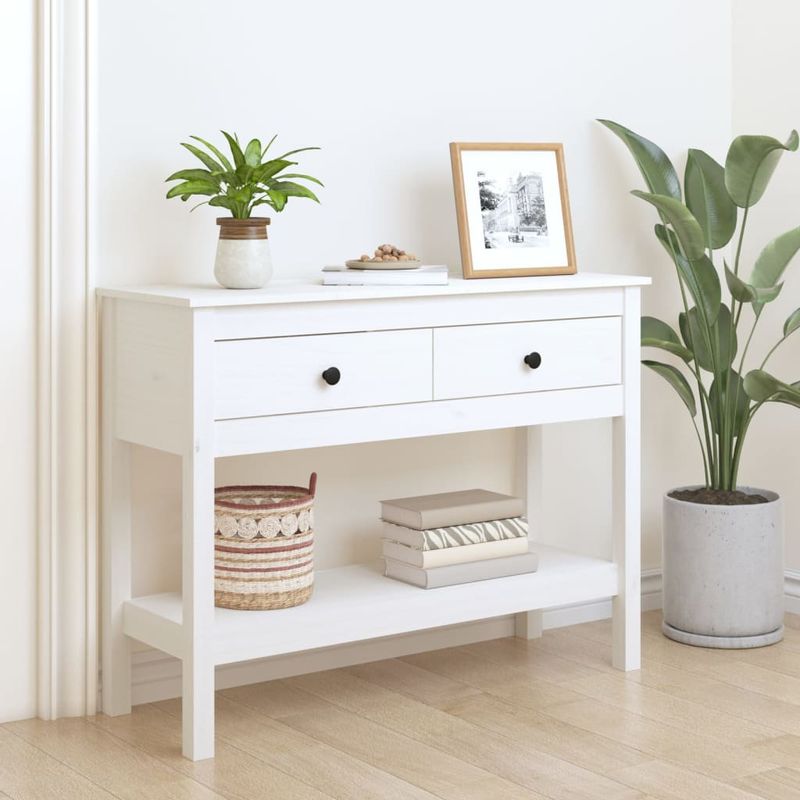 Casa si Gradina - Mobilier - Comode si corpuri - Console - Masa consola, alb, 100x35x75 cm, lemn masiv de pin - Infinity.ro
