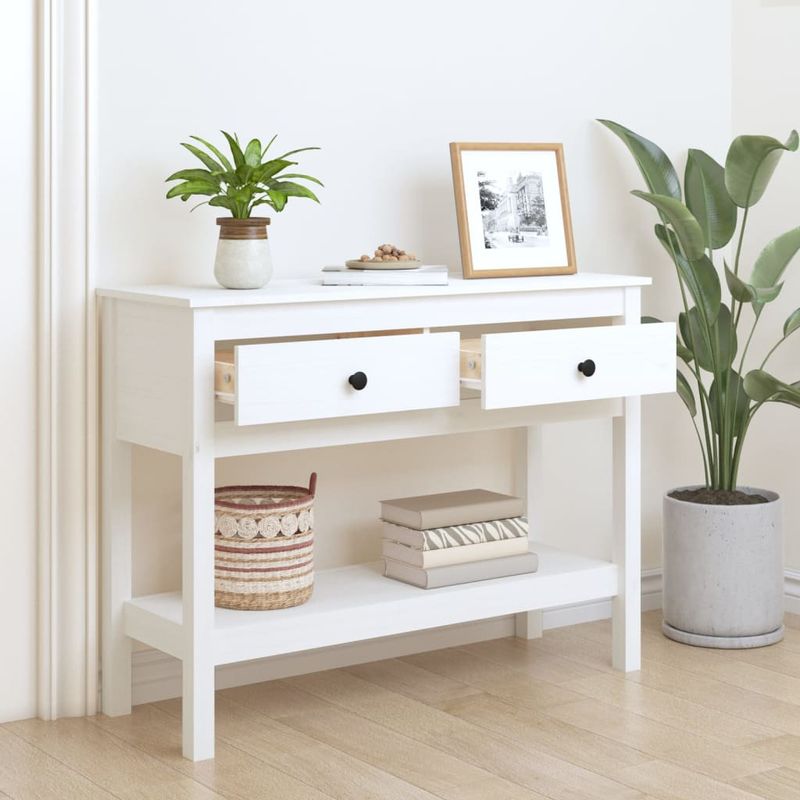 Casa si Gradina - Mobilier - Comode si corpuri - Console - Masa consola, alb, 100x35x75 cm, lemn masiv de pin - Infinity.ro