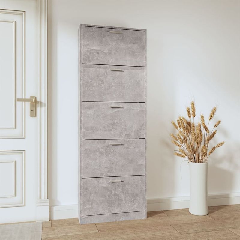 Casa si Gradina - Mobilier - Organizare si depozitare - Organizator incaltaminte - Pantofar, gri beton, 59x17x169 cm, lemn compozit - Infinity.ro