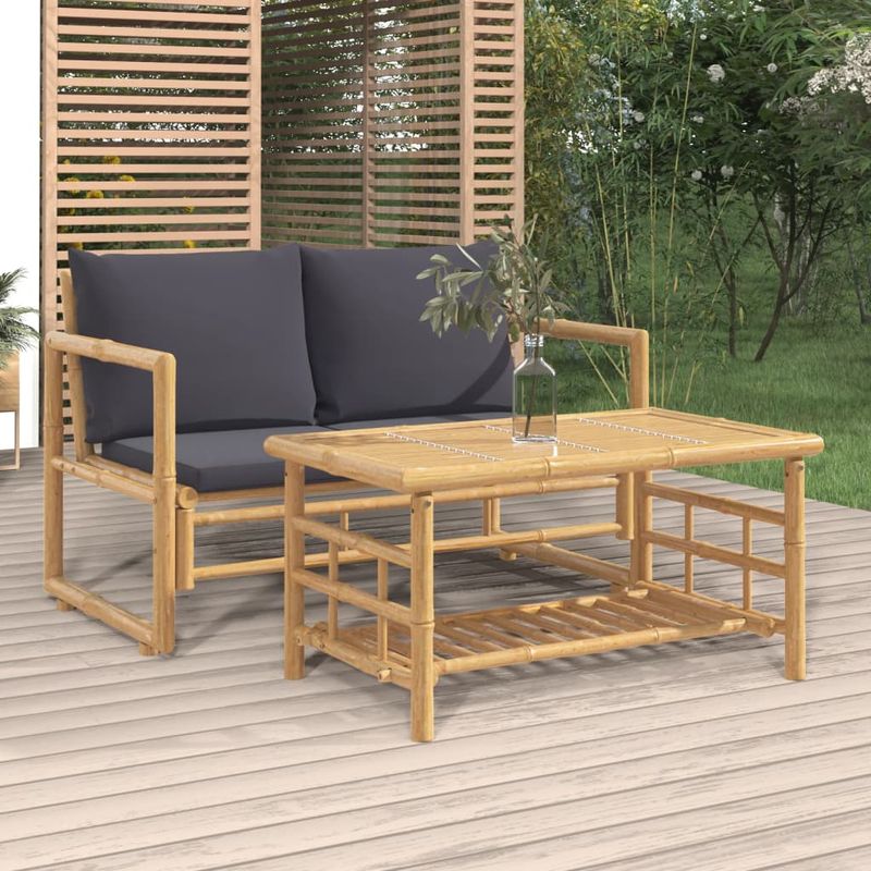 Casa si Gradina - Gradina si terasa - Mobilier exterior - Seturi mobila gradina - Set mobilier de gradina cu perne gri inchis, 2 piese, bambus - Infinity.ro